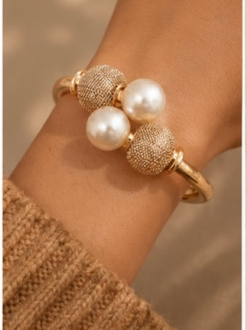 Gold Pearl Accent Cuff Bracelet
